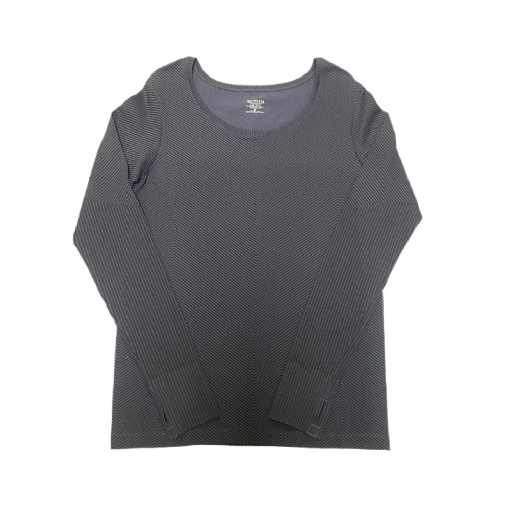 Athleta Flurry Blizzard Ribbed Long sleeve Active Base Layer Black Top Sz XL